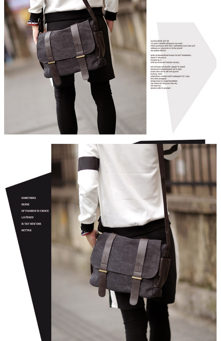 Tas Selempang Pria Korean Canvas Messenger Bag Black/Gray